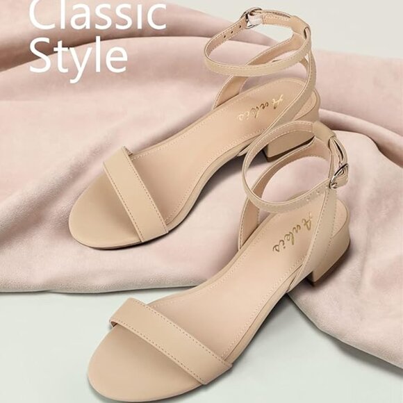 Ankis Shoes - Nude Suede Low Block Heel Sandals Wide Fit Ankle Strap